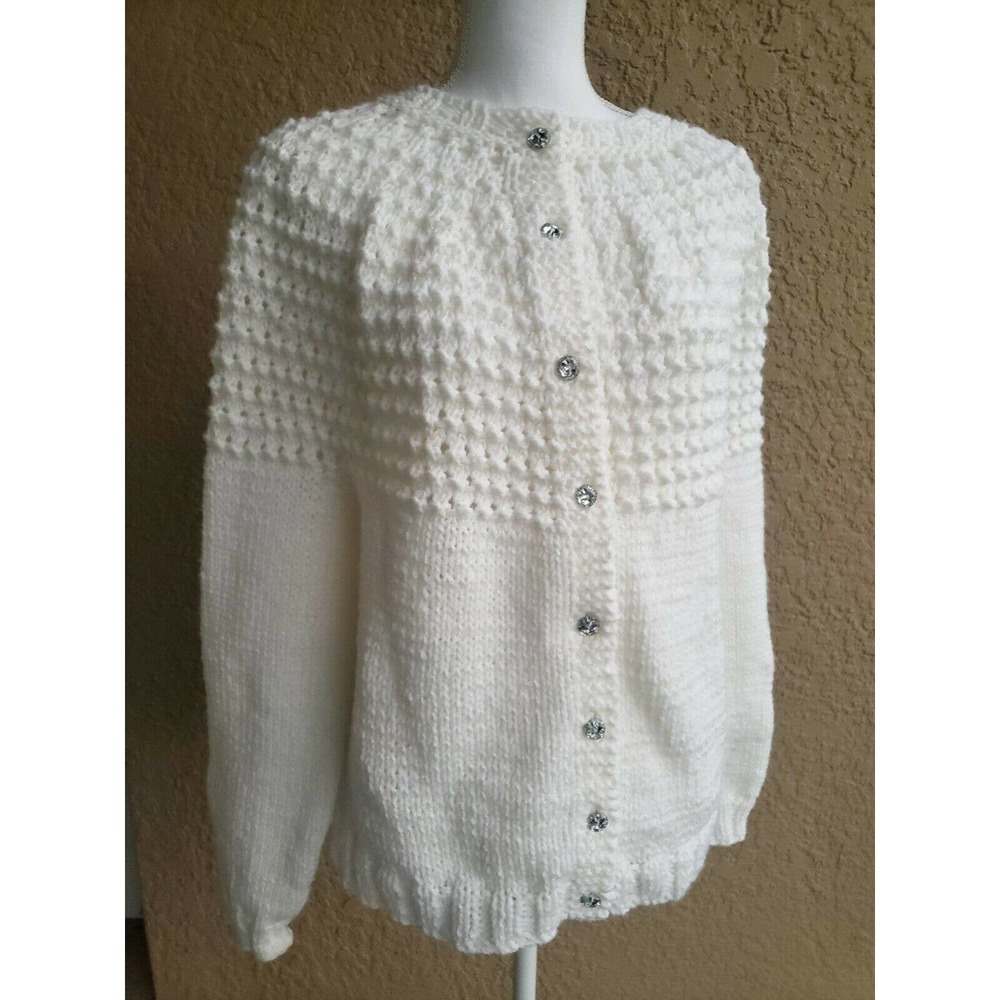 Classic White Knit Button-Front Sweater Cardigan